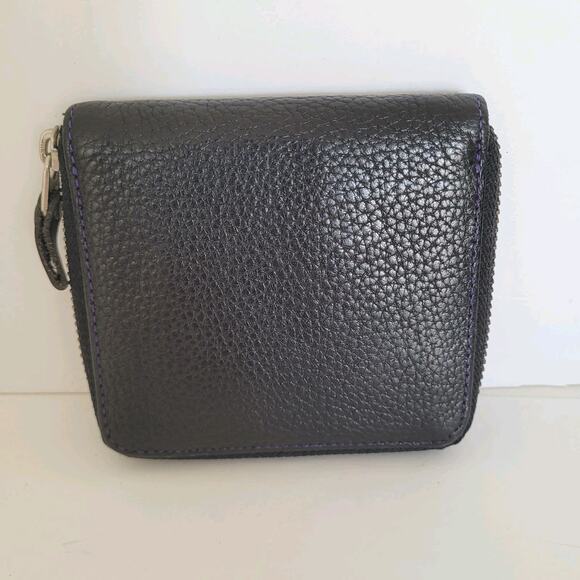 Kenzo Paris Bifold Wallet Solid Black Geniue Leather Medium Logo Zip Unisex - Picture 2 of 13